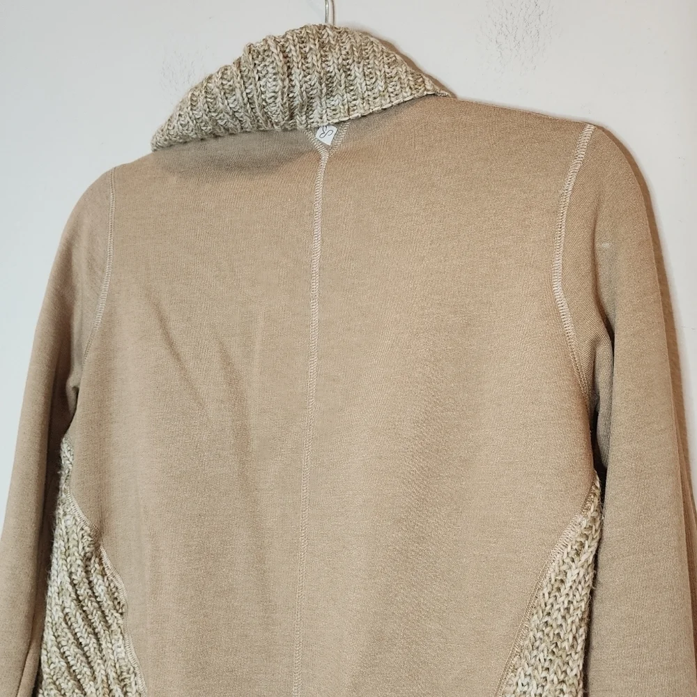 Prana wool-blend tan‎ demure drape cardigan.  Women's size medium